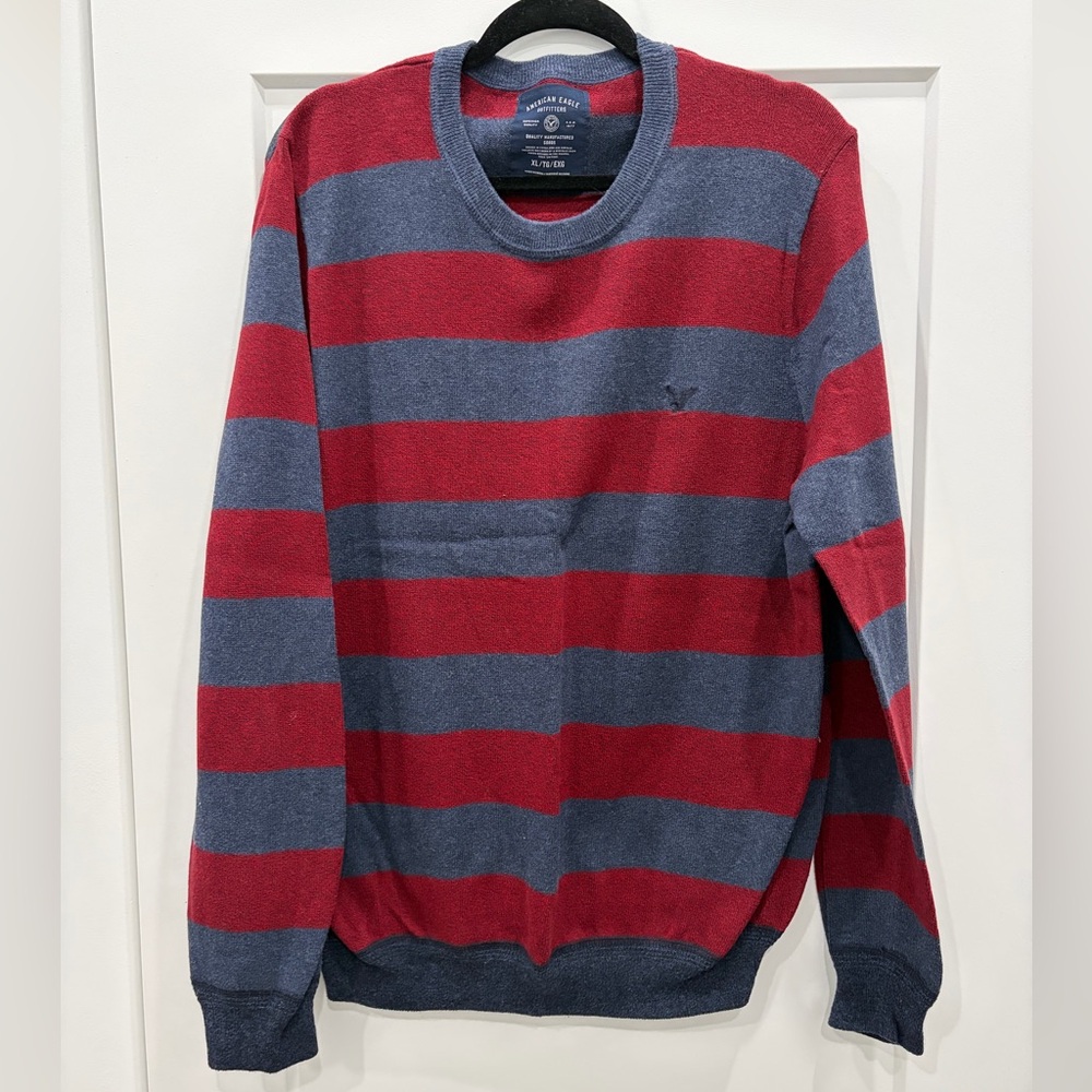 American Eagle Outfitters Red and Blue Striped Crewneck Sweater